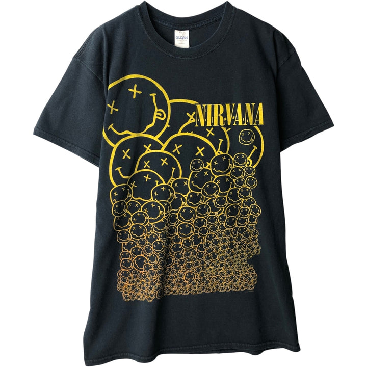 Gildan GILDAN NIRVANA Nirvana Band T-shirt Band T Men's M size cotton black type Vintage Second Hand
