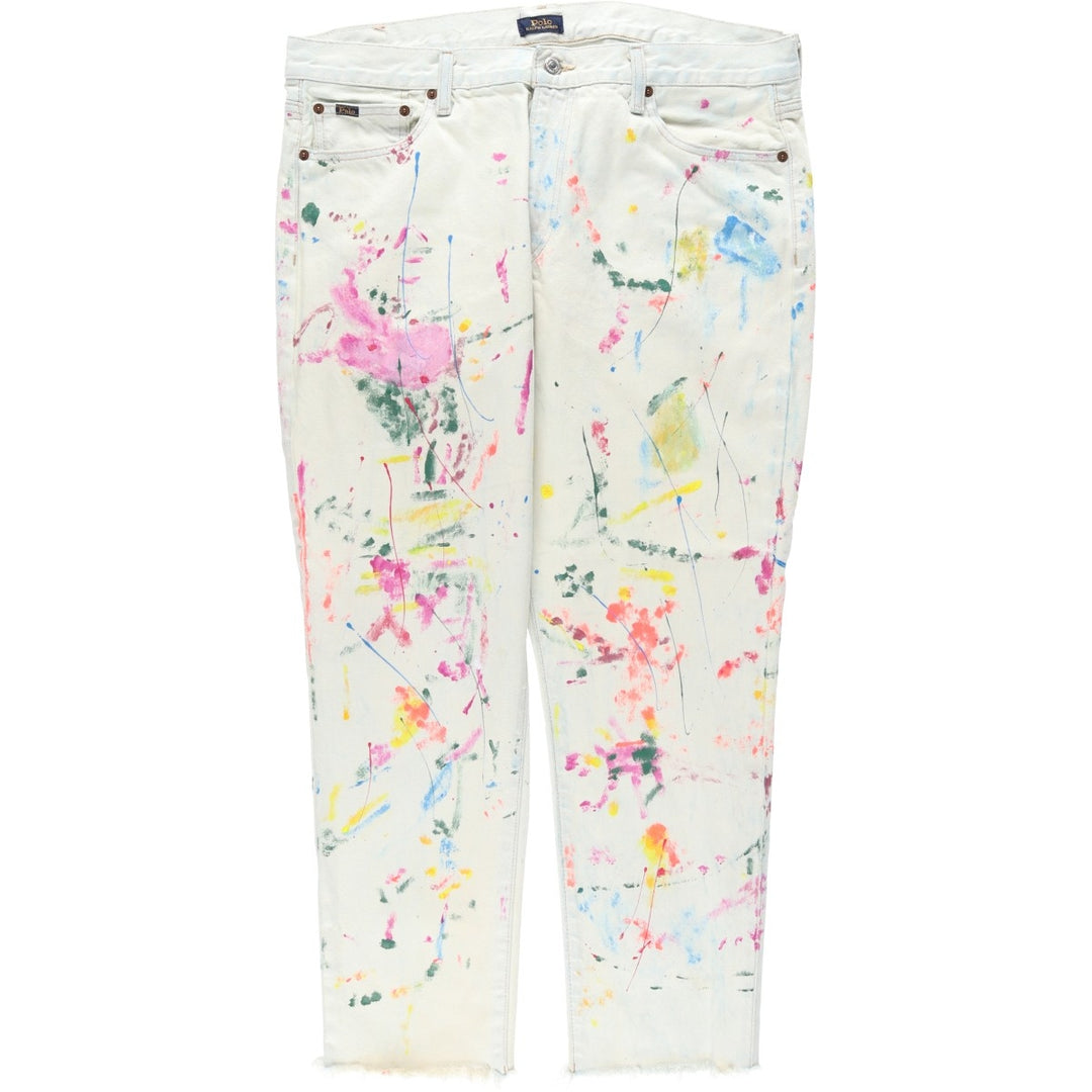 Ralph Lauren POLO RALPH LAUREN Painted Tapered Denim Pants, Men's Size W37 (approx.) cotton white type Vintage Second Hand