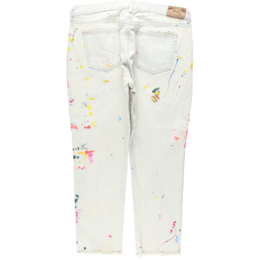 Ralph Lauren POLO RALPH LAUREN Painted Tapered Denim Pants, Men's Size W37 (approx.) cotton white type Vintage Second Hand