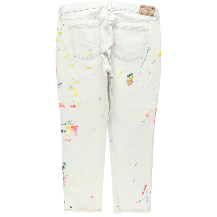 Ralph Lauren POLO RALPH LAUREN Painted Tapered Denim Pants, Men's Size W37 (approx.) cotton white type Vintage Second Hand