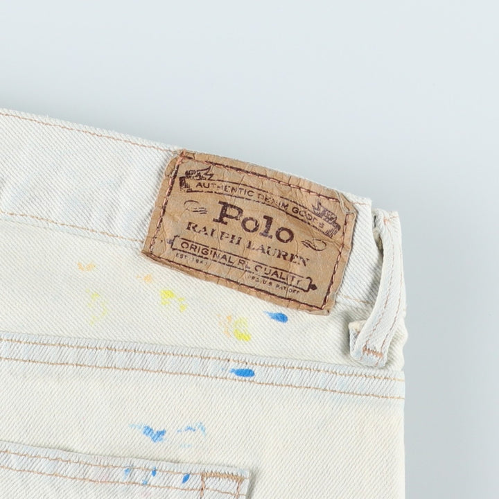 Ralph Lauren POLO RALPH LAUREN Painted Tapered Denim Pants, Men's Size W37 (approx.) cotton white type Vintage Second Hand