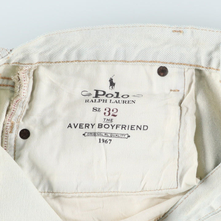Ralph Lauren POLO RALPH LAUREN Painted Tapered Denim Pants, Men's Size W37 (approx.) cotton white type Vintage Second Hand