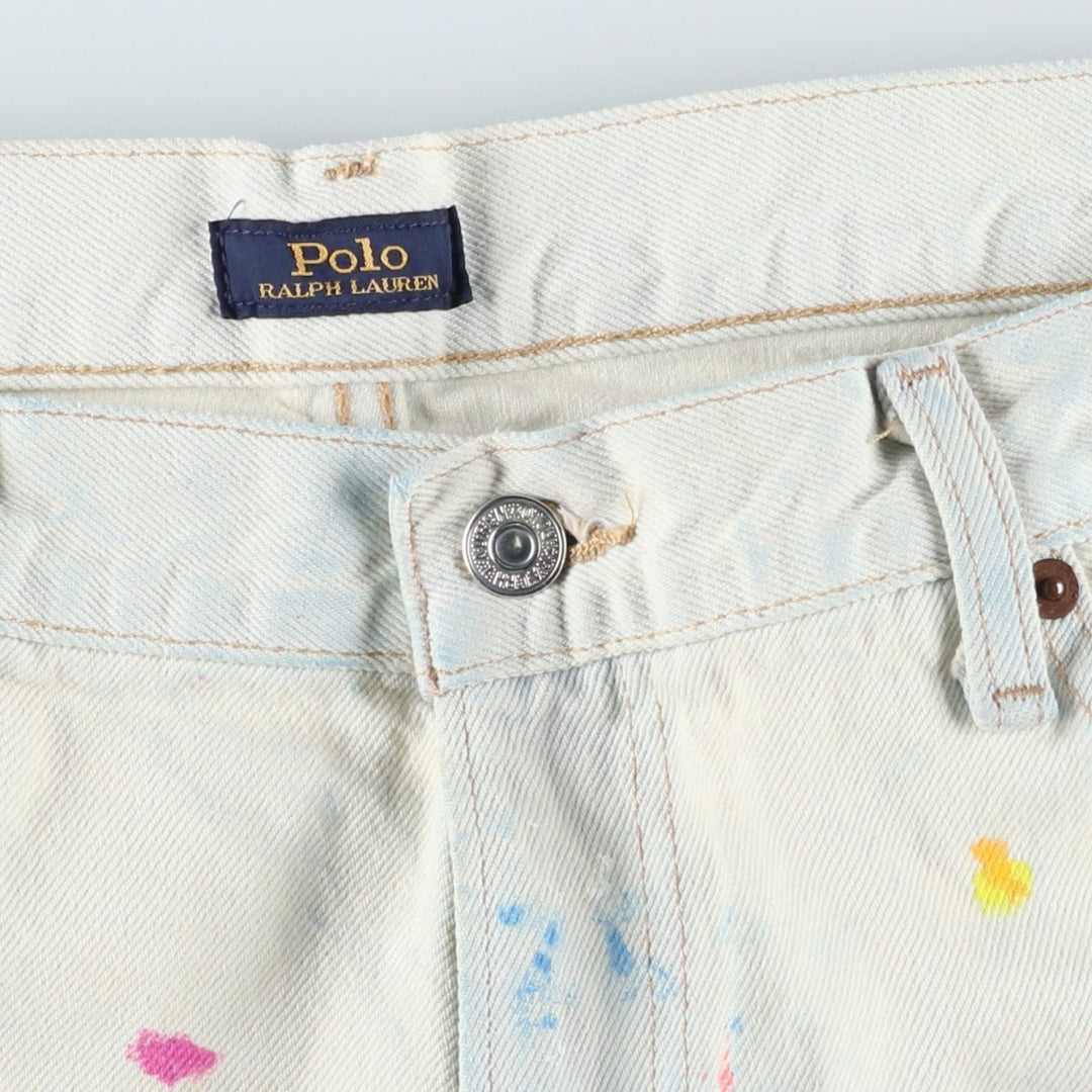Ralph Lauren POLO RALPH LAUREN Painted Tapered Denim Pants, Men's Size W37 (approx.) cotton white type Vintage Second Hand