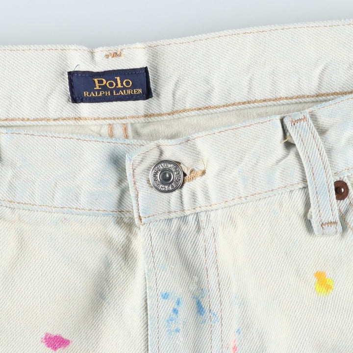 Ralph Lauren POLO RALPH LAUREN Painted Tapered Denim Pants, Men's Size W37 (approx.) cotton white type Vintage Second Hand