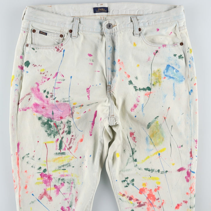 Ralph Lauren POLO RALPH LAUREN Painted Tapered Denim Pants, Men's Size W37 (approx.) cotton white type Vintage Second Hand