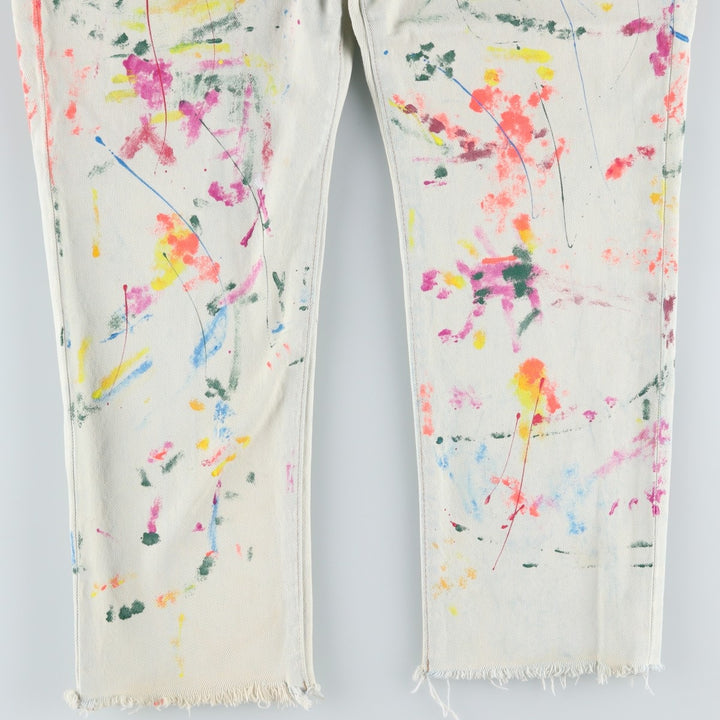 Ralph Lauren POLO RALPH LAUREN Painted Tapered Denim Pants, Men's Size W37 (approx.) cotton white type Vintage Second Hand