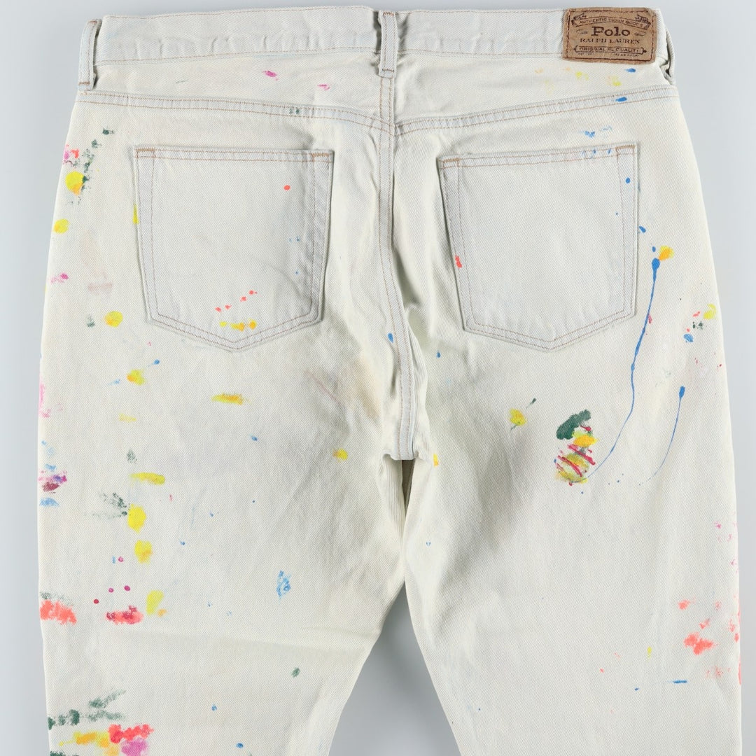 Ralph Lauren POLO RALPH LAUREN Painted Tapered Denim Pants, Men's Size W37 (approx.) cotton white type Vintage Second Hand