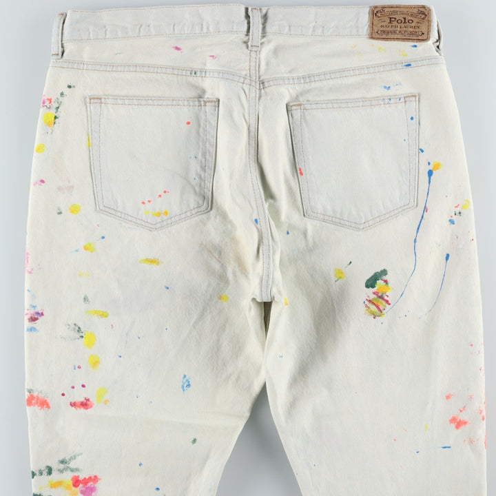 Ralph Lauren POLO RALPH LAUREN Painted Tapered Denim Pants, Men's Size W37 (approx.) cotton white type Vintage Second Hand