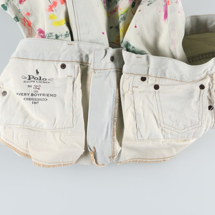 Ralph Lauren POLO RALPH LAUREN Painted Tapered Denim Pants, Men's Size W37 (approx.) cotton white type Vintage Second Hand