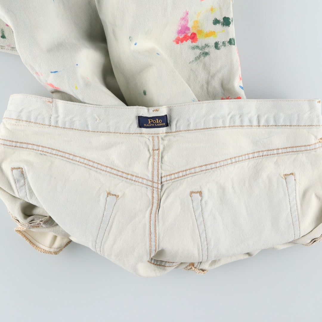 Ralph Lauren POLO RALPH LAUREN Painted Tapered Denim Pants, Men's Size W37 (approx.) cotton white type Vintage Second Hand