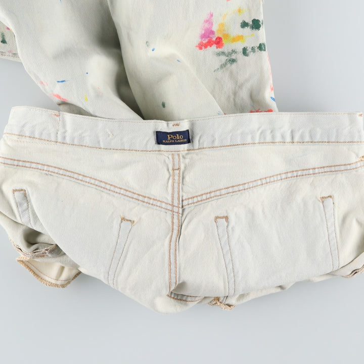 Ralph Lauren POLO RALPH LAUREN Painted Tapered Denim Pants, Men's Size W37 (approx.) cotton white type Vintage Second Hand