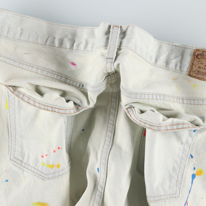 Ralph Lauren POLO RALPH LAUREN Painted Tapered Denim Pants, Men's Size W37 (approx.) cotton white type Vintage Second Hand