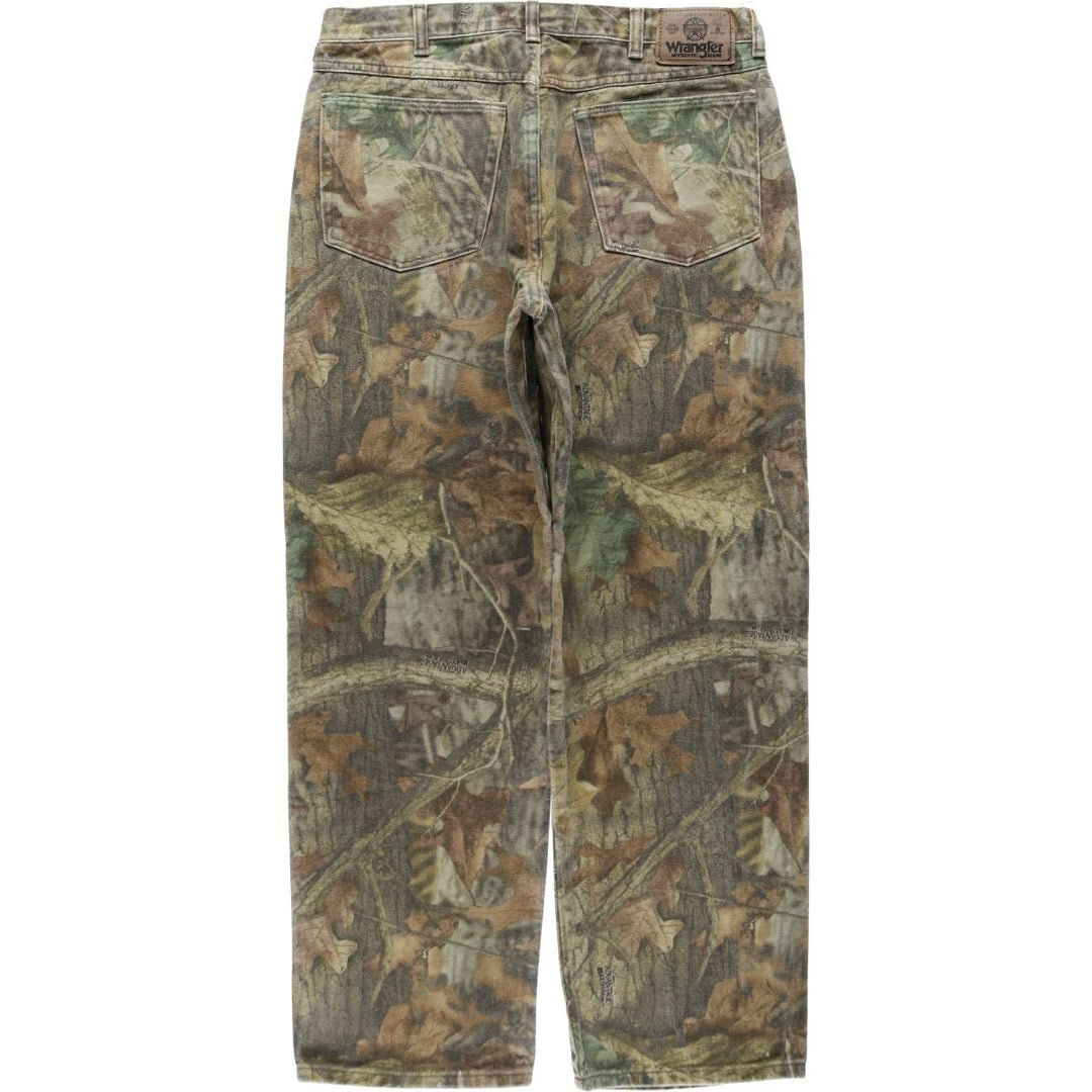 Wrangler Camouflage Pattern Realtree Camo Tapered Denim Pants, Men's Size W34 cotton Khaki type Vintage Second Hand
