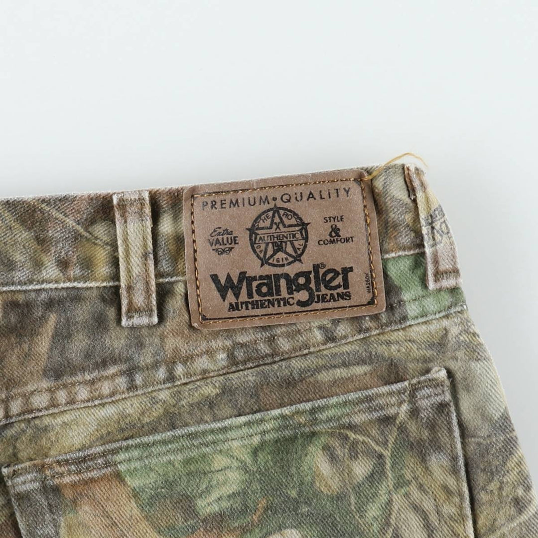 Wrangler Camouflage Pattern Realtree Camo Tapered Denim Pants, Men's Size W34 cotton Khaki type Vintage Second Hand