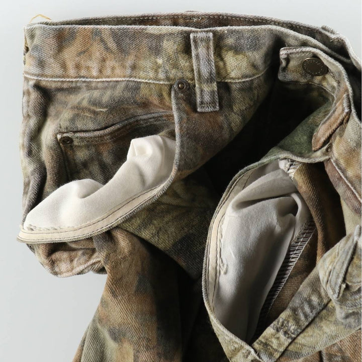 Wrangler Camouflage Pattern Realtree Camo Tapered Denim Pants, Men's Size W34 cotton Khaki type Vintage Second Hand