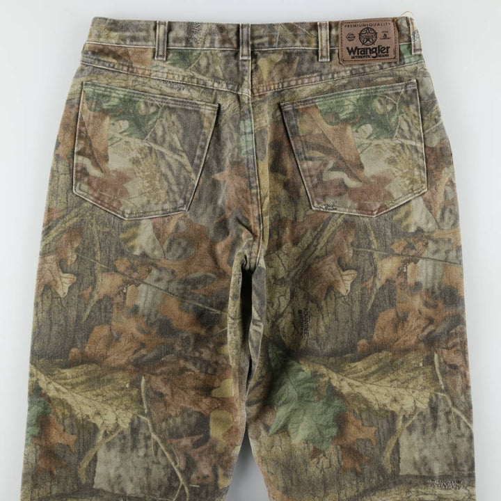 Wrangler Camouflage Pattern Realtree Camo Tapered Denim Pants, Men's Size W34 cotton Khaki type Vintage Second Hand