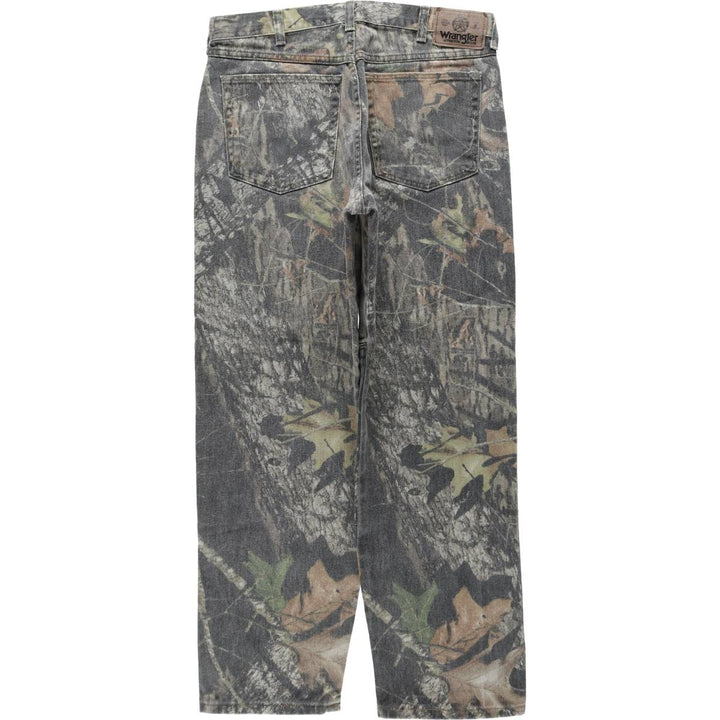 Wrangler Camouflage Pattern Realtree Camo Tapered Denim Pants, Men's Size W33 cotton Khaki type Vintage Second Hand
