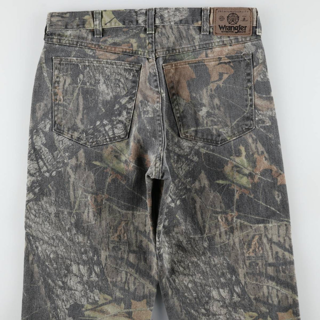 Wrangler Camouflage Pattern Realtree Camo Tapered Denim Pants, Men's Size W33 cotton Khaki type Vintage Second Hand
