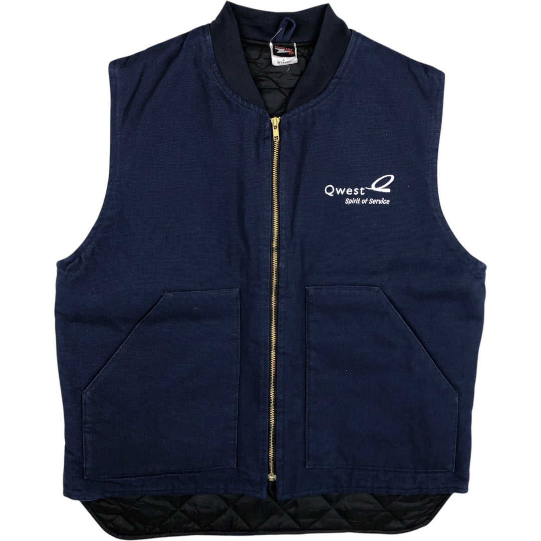 90'S UNION LINE Qwest Quest Communications Padded Duck Vest, Made in USA, Women's Size L (approx.), Vintage cotton navy blue type Vintage Second Hand