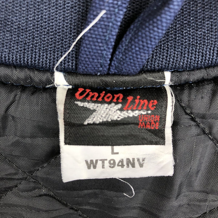90'S UNION LINE Qwest Quest Communications Padded Duck Vest, Made in USA, Women's Size L (approx.), Vintage cotton navy blue type Vintage Second Hand