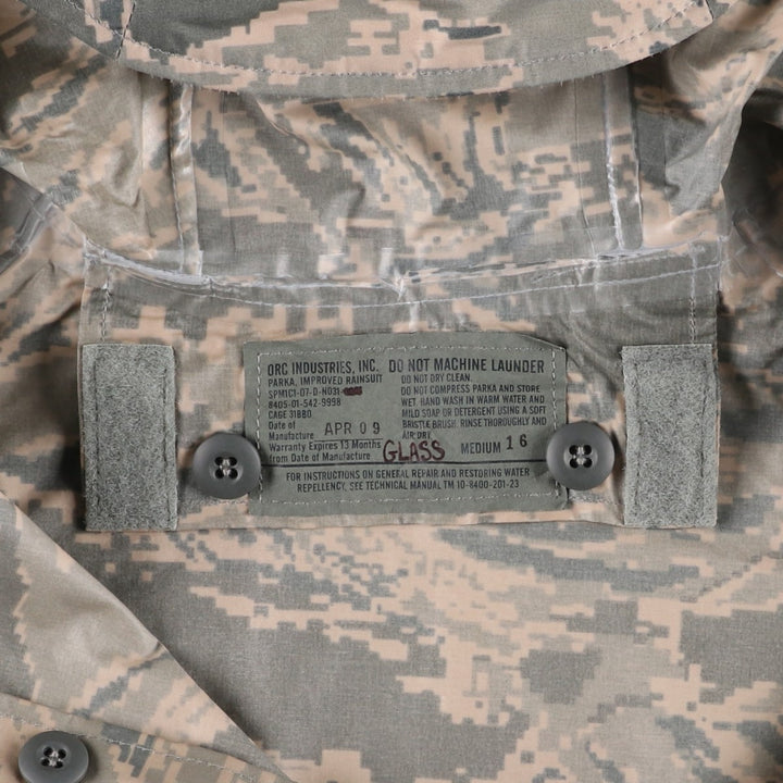 2000'S US Military Issue ABU Digital Tiger Camo Rain Parka, Made in USA, MEDIUM (Men's M equivalent) unclear gray type Vintage Second Hand