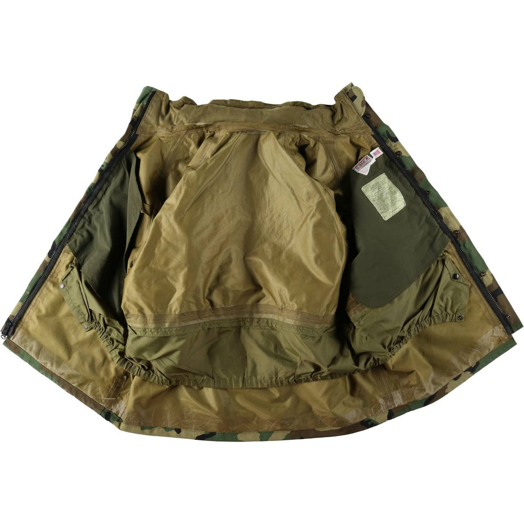 Civilian-made USCAVALRY camouflage pattern woodland camo military Gore-Tex parka, made in USA, men's size XL equivalent. Nylon Khaki type Vintage Second Hand