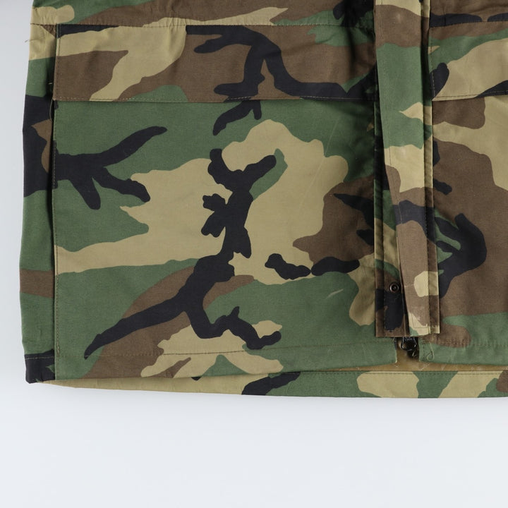 Civilian-made USCAVALRY camouflage pattern woodland camo military Gore-Tex parka, made in USA, men's size XL equivalent. Nylon Khaki type Vintage Second Hand