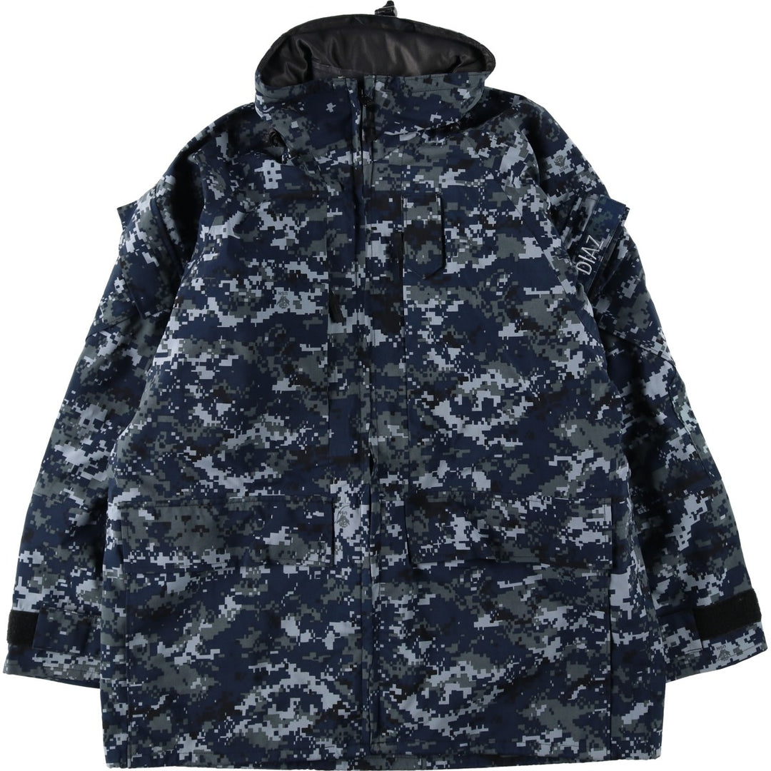 2000'S US Military Issue USNAVY Camouflage Pattern NWU Digital Camo Military Gore-Tex Parka Made in USA MEDIUM-REGULAR (Men's M equivalent) Nylon navy blue type Vintage Second Hand
