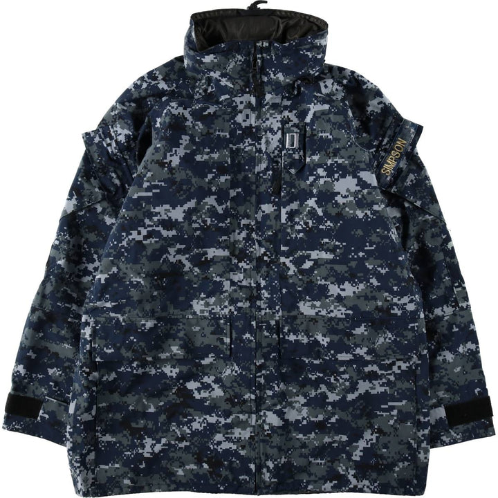 2000'S US Military Issue USNAVY Camouflage Pattern NWU Digital Camo Military Gore-Tex Parka Made in USA Large-X-Long (Equivalent to Men's L) Nylon navy blue type Vintage Second Hand