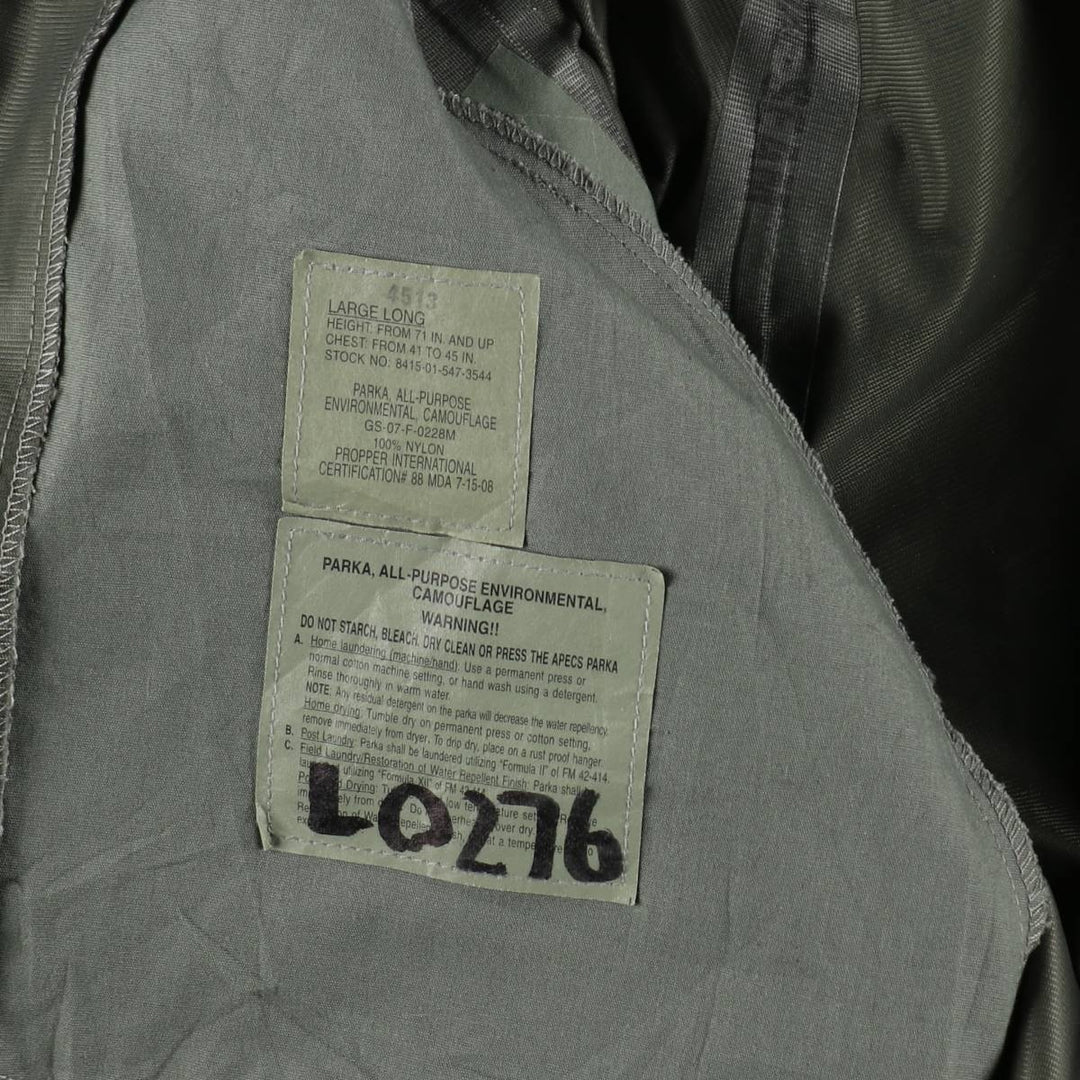 2000'S US Military Issue ABU Digital Tiger Camo Gore-Tex Parka, Made in USA, Large/Long (Equivalent to Men's Size L) Nylon gray type Vintage Second Hand