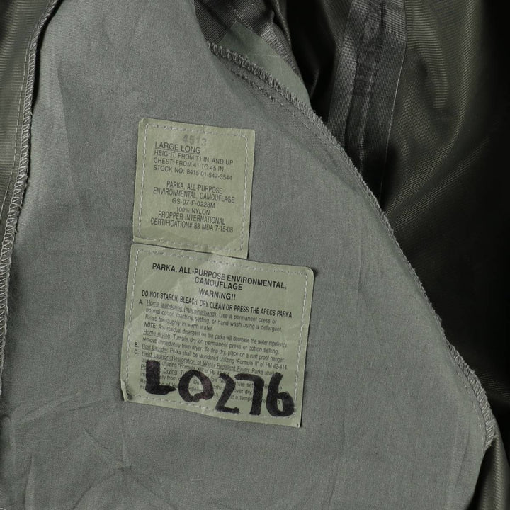 2000'S US Military Issue ABU Digital Tiger Camo Gore-Tex Parka, Made in USA, Large/Long (Equivalent to Men's Size L) Nylon gray type Vintage Second Hand