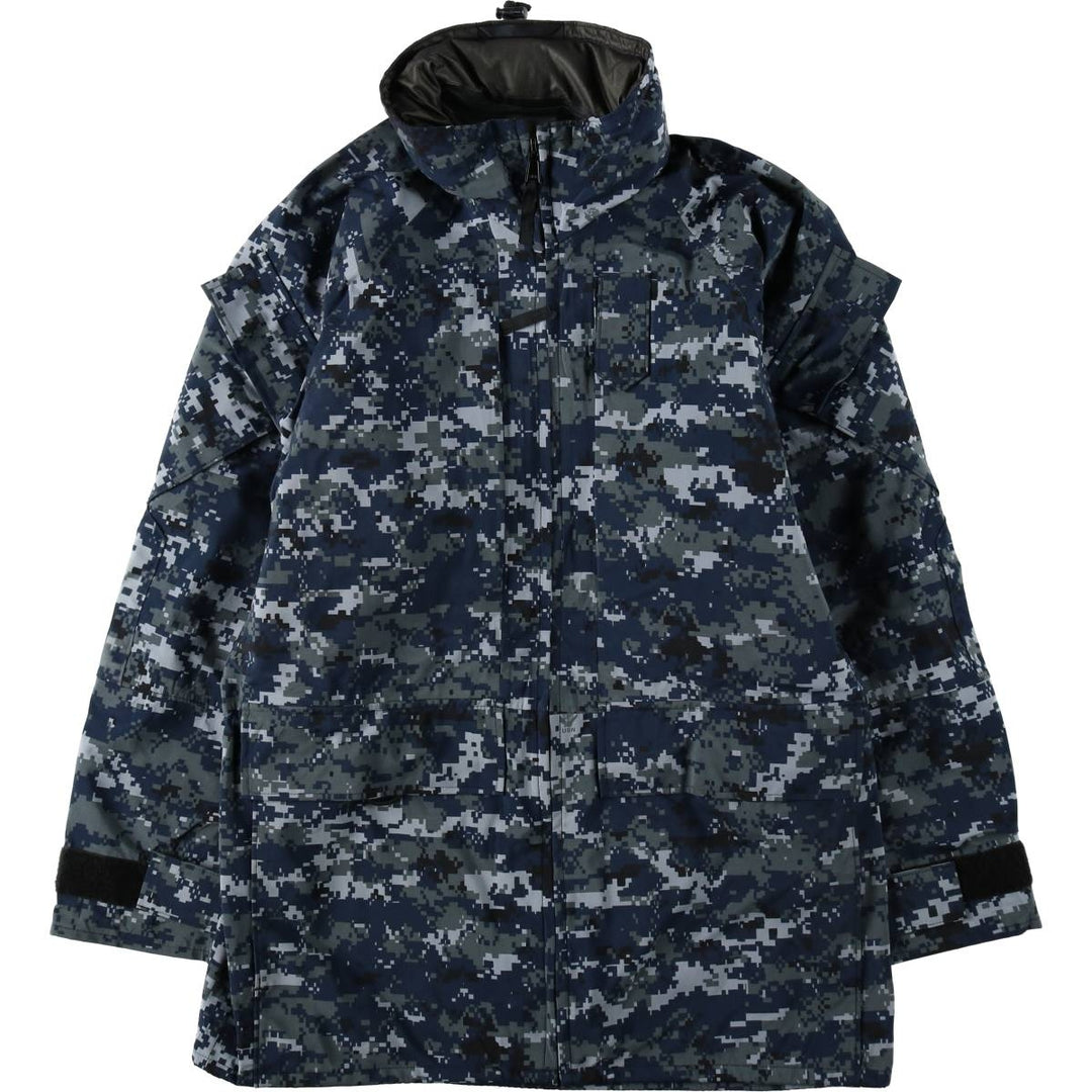 2000'S US Military Issue USNAVY Camouflage Pattern NWU Digital Camo Military Gore-Tex Parka Made in USA Small-Long (Men's Size S) Nylon navy blue type Vintage Second Hand