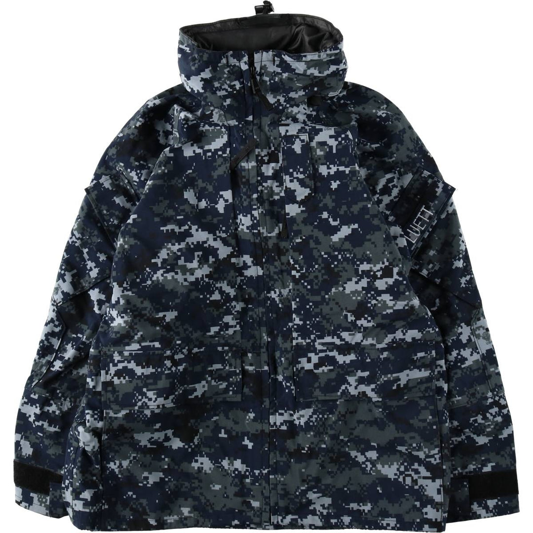 Genuine US Navy camouflage pattern NWU digital camo military Gore-Tex parka, made in USA, SMALL-X-SHORT (equivalent to men's S). Nylon navy blue type Vintage Second Hand