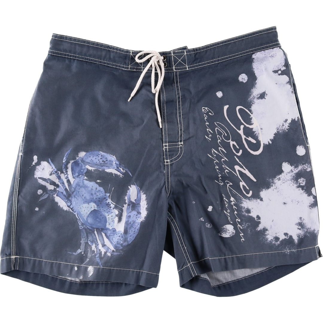 Ralph Lauren crab print swim shorts, men's size W36 (approx.) cotton navy blue type Vintage Second Hand