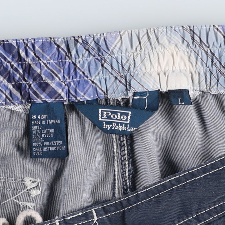 Ralph Lauren crab print swim shorts, men's size W36 (approx.) cotton navy blue type Vintage Second Hand