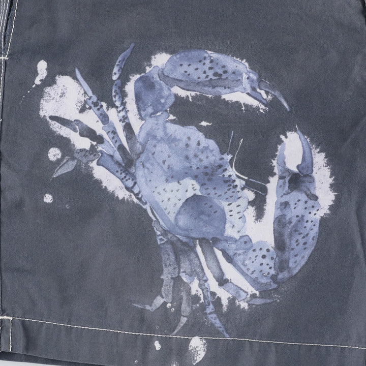 Ralph Lauren crab print swim shorts, men's size W36 (approx.) cotton navy blue type Vintage Second Hand