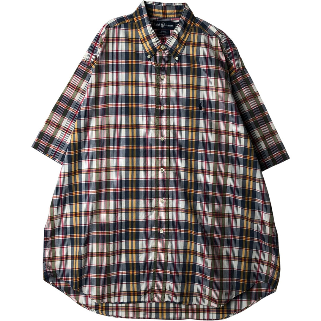 Ralph Lauren BLAKE short sleeve button down check shirt men's XL size cotton multicolor Vintage Second Hand