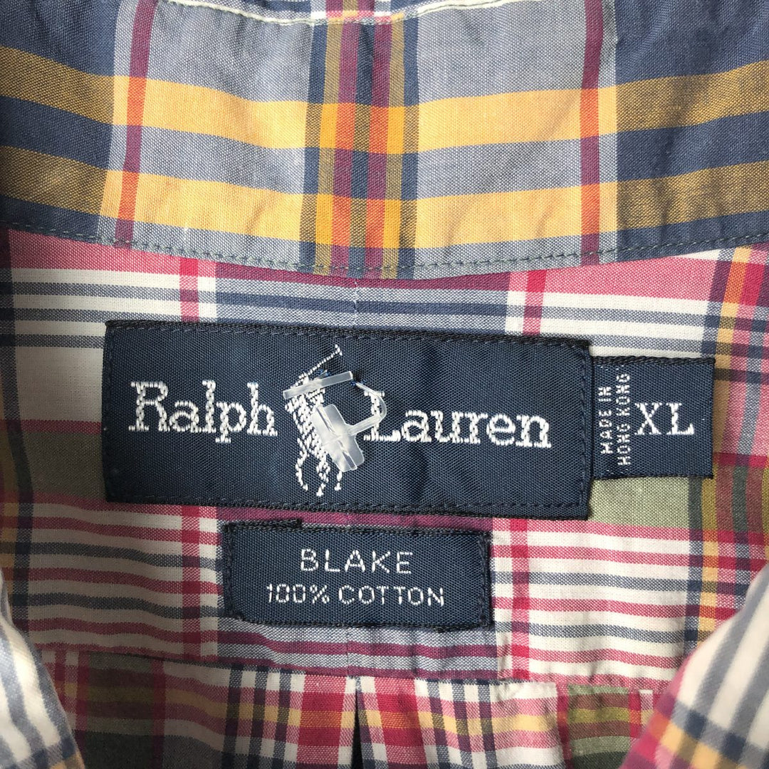 Ralph Lauren BLAKE short sleeve button down check shirt men's XL size cotton multicolor Vintage Second Hand