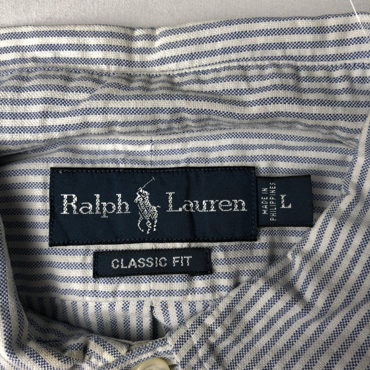 Ralph Lauren Classic Fit Short Sleeve Button Down Striped Shirt Men's Size L cotton white type Vintage Second Hand