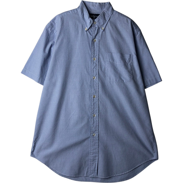 Ralph Lauren Gingham Check Short Sleeve Button Down Check Shirt Men's M Size cotton Blue type light blue Vintage Second Hand