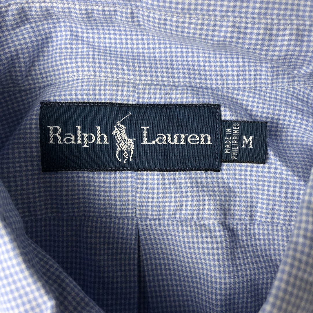 Ralph Lauren Gingham Check Short Sleeve Button Down Check Shirt Men's M Size cotton Blue type light blue Vintage Second Hand