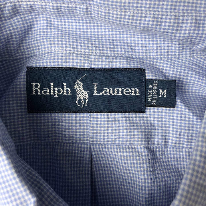 Ralph Lauren Gingham Check Short Sleeve Button Down Check Shirt Men's M Size cotton Blue type light blue Vintage Second Hand