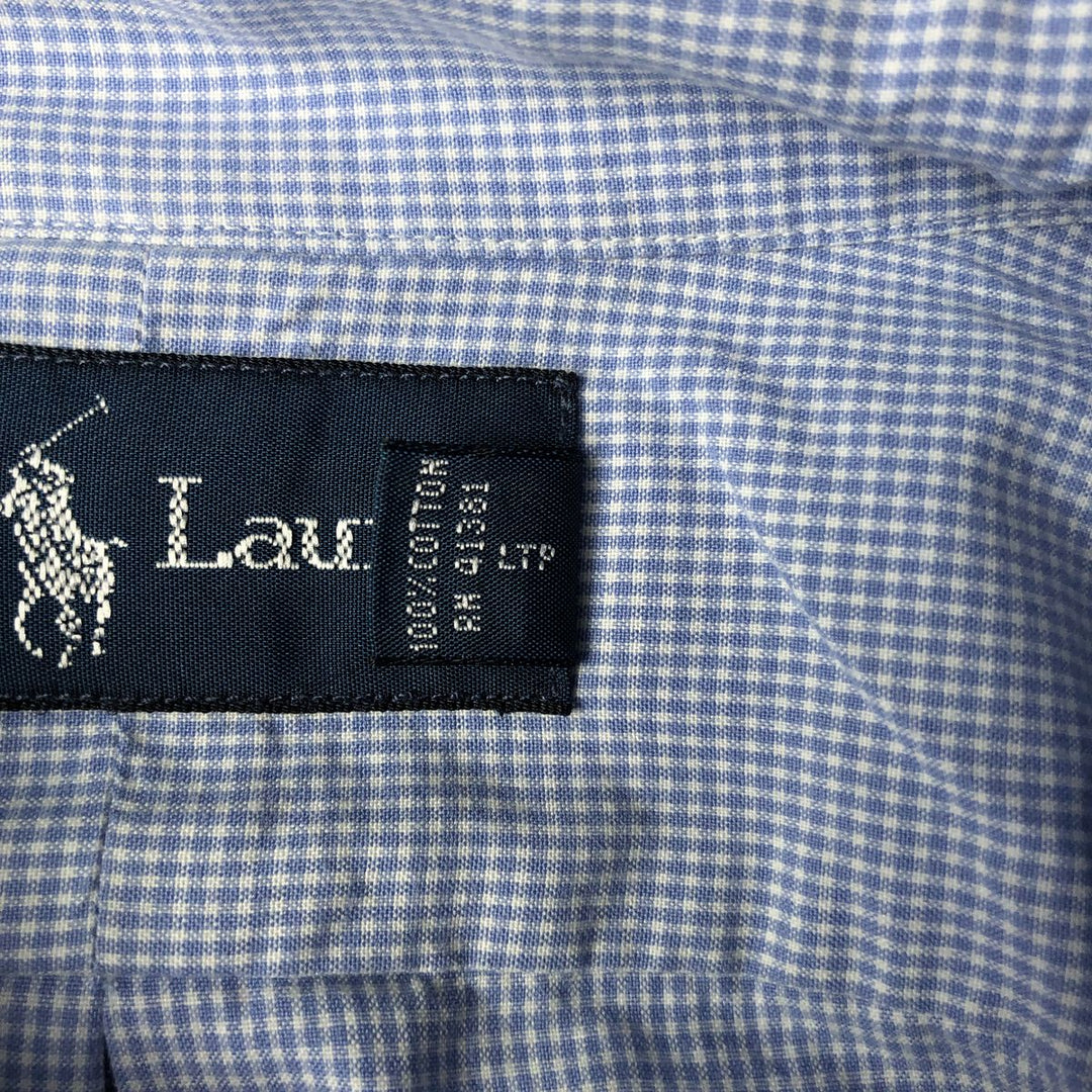 Ralph Lauren Gingham Check Short Sleeve Button Down Check Shirt Men's M Size cotton Blue type light blue Vintage Second Hand