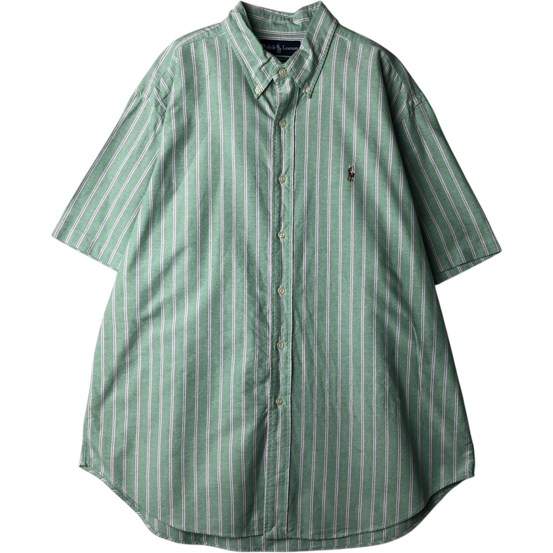 Ralph Lauren Classic Fit Multi-Stripe Short-Sleeve Button-Down Striped Shirt, Men's Size XL (approx.) cotton green type Vintage Second Hand