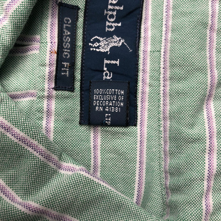 Ralph Lauren Classic Fit Multi-Stripe Short-Sleeve Button-Down Striped Shirt, Men's Size XL (approx.) cotton green type Vintage Second Hand