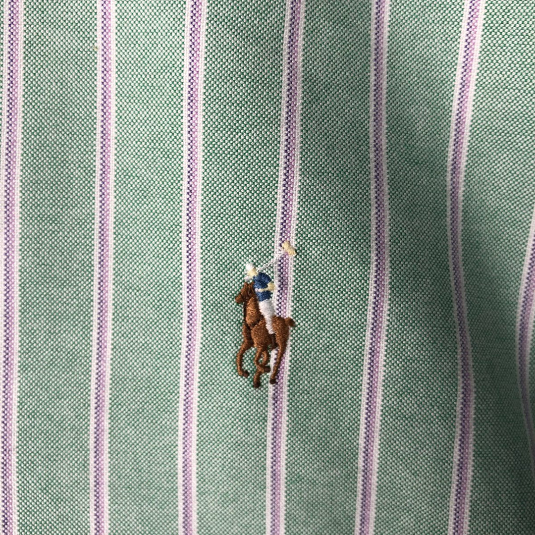 Ralph Lauren Classic Fit Multi-Stripe Short-Sleeve Button-Down Striped Shirt, Men's Size XL (approx.) cotton green type Vintage Second Hand