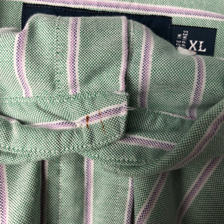 Ralph Lauren Classic Fit Multi-Stripe Short-Sleeve Button-Down Striped Shirt, Men's Size XL (approx.) cotton green type Vintage Second Hand