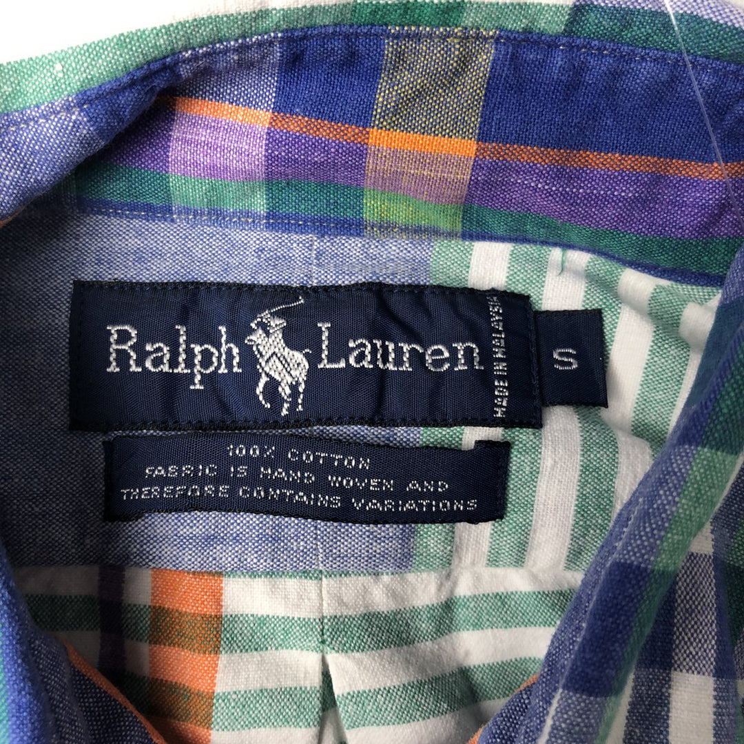 Ralph Lauren short sleeve button down check shirt, men's size S cotton white type Vintage Second Hand