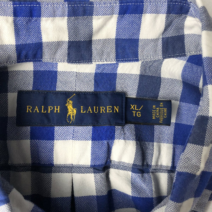 Ralph Lauren short sleeve button down check shirt, men's XL size cotton blue type Vintage Second Hand