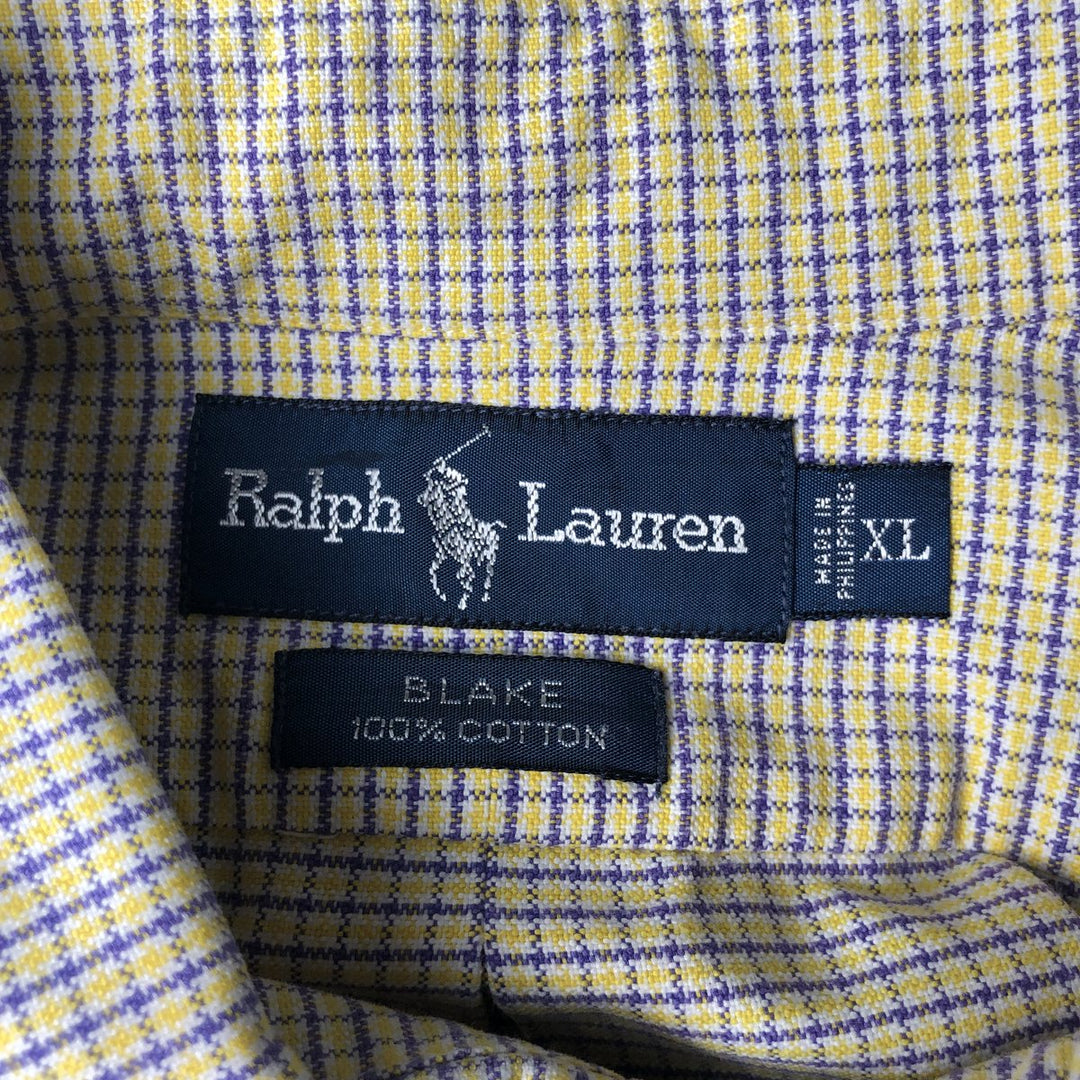Ralph Lauren BLAKE short sleeve button down check shirt men's XL size cotton yellow type Vintage Second Hand